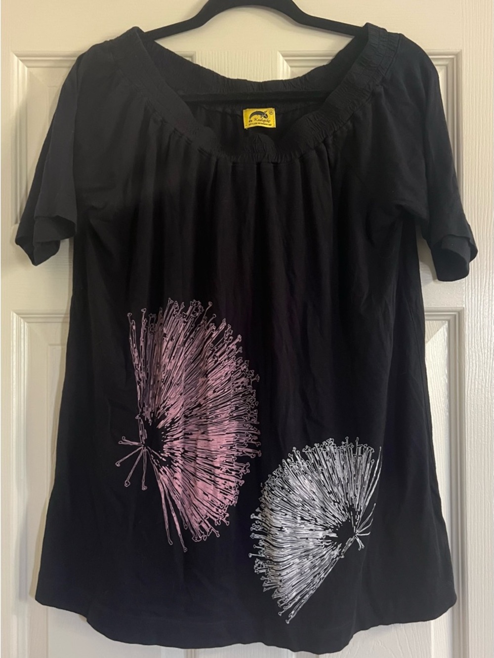 Black Shirt- Lehua Pink & White